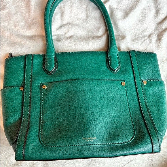 Isaac Mizrahi Green Leather Tote Bag – Structured Satchel Purse - Picture 3 of 12